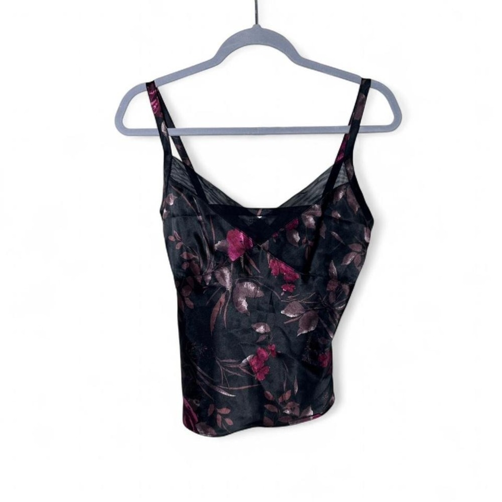 Vtg George Sleeveless Babydoll Cami Slip Top Black Satin Y2K‎ 90s Whimsigoth Sz
